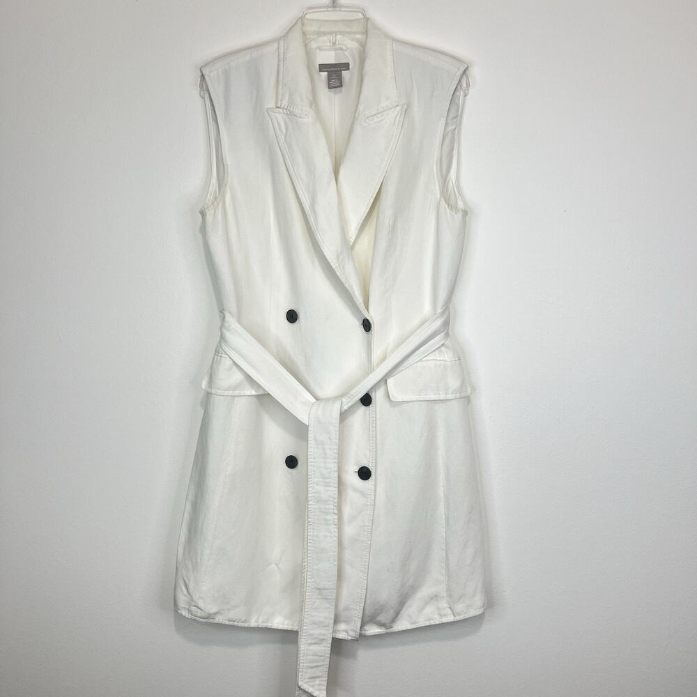 H&M Linen Blend Sleeveless Cream Double Breasted Belted Dress Size M Career